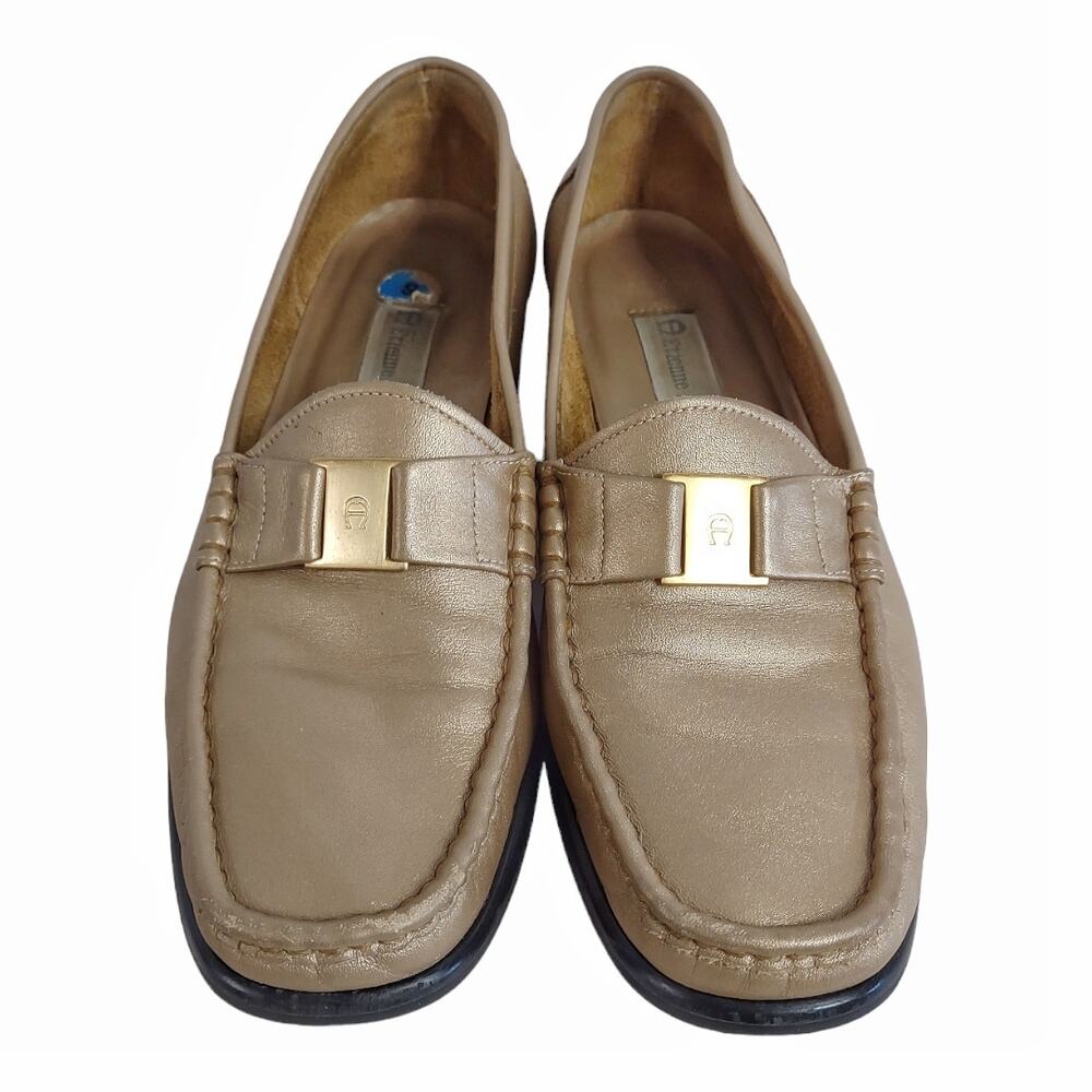 ETIENNE AIGNER Bronze Shimmer Penny Loafers Sz 9 Business Casual Preppy Classic - Picture 2 of 13